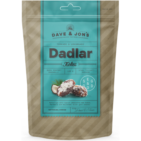 Dave & Jon´s Dadlar Kokos 125 g