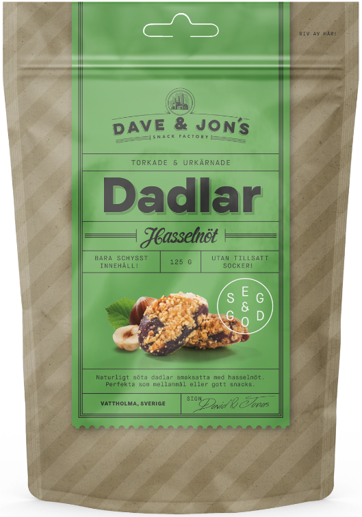 Dave & Jon´s Dadlar Hasselnöt 125 g