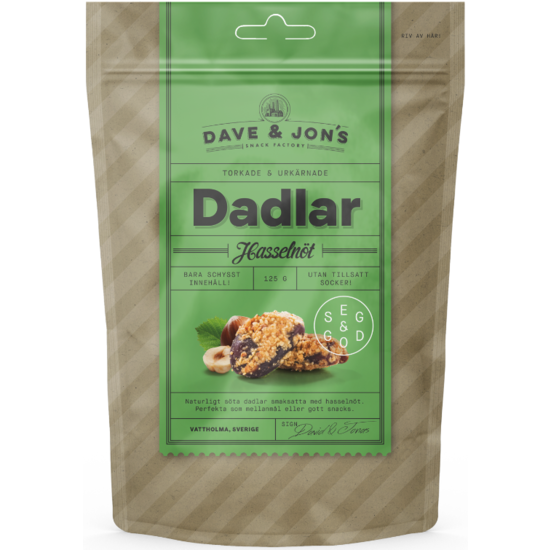Dave & Jon´s Dadlar Hasselnöt 125 g