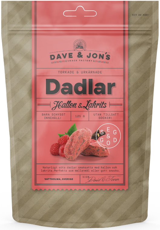 Dave & Jon´s Dadlar Hallon/Lakrits 125 g
