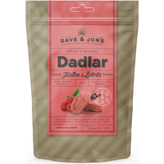 Dave & Jon´s Dadlar Hallon/Lakrits 125 g
