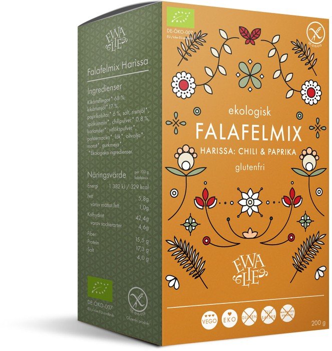 Ewalie Ekologisk och Glutenfri Falafelmix Harissa 200 g
