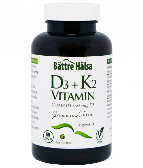 Bättre Hälsa D3 + K2 Vegan Green Line 60 kapslar