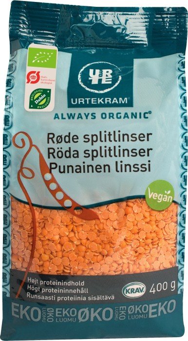 Urtekram Linser Split Röda Eko 400 g