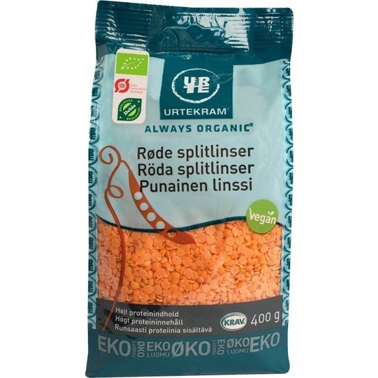 Urtekram Linser Split Röda Eko 400 g