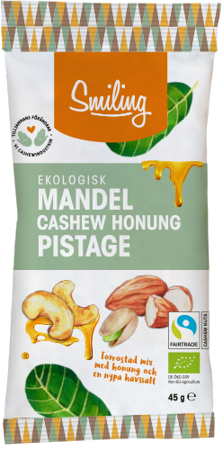 Smiling Nötmix Cashew Honung, Mandel och Pistage Havssalt Eko 45 g