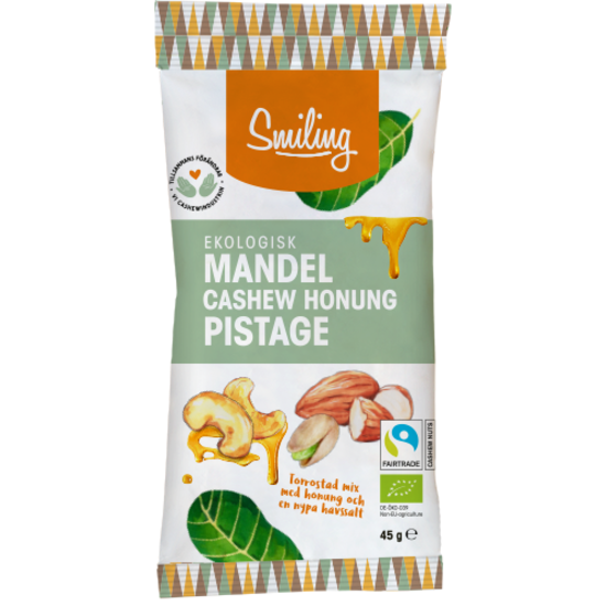 Smiling Nötmix Cashew Honung, Mandel och Pistage Havssalt Eko 45 g