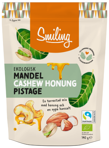 Smiling Nötmix Cashew Honung, Mandel och Pistage Havssalt Eko 140 g
