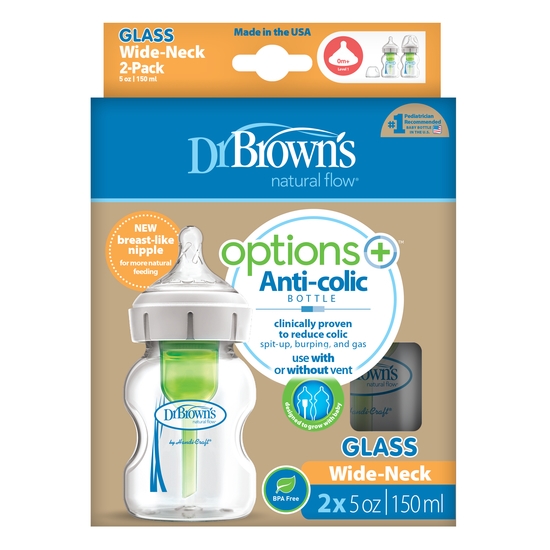 Dr Brown Glass Wide-Neck Options+ Flaskor 150 ml 2-pack
