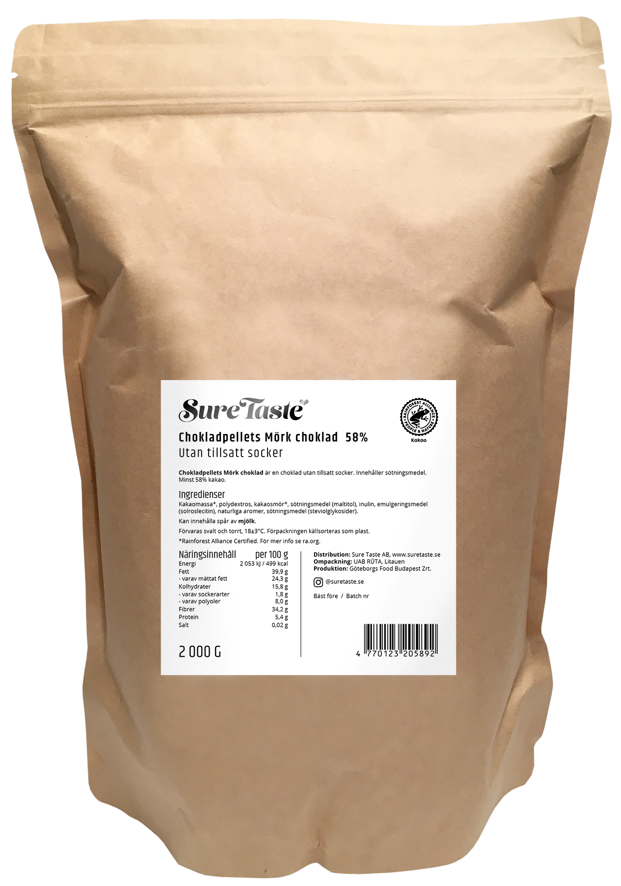 Sure Taste Chokladpellets Mörk Choklad 2 kg