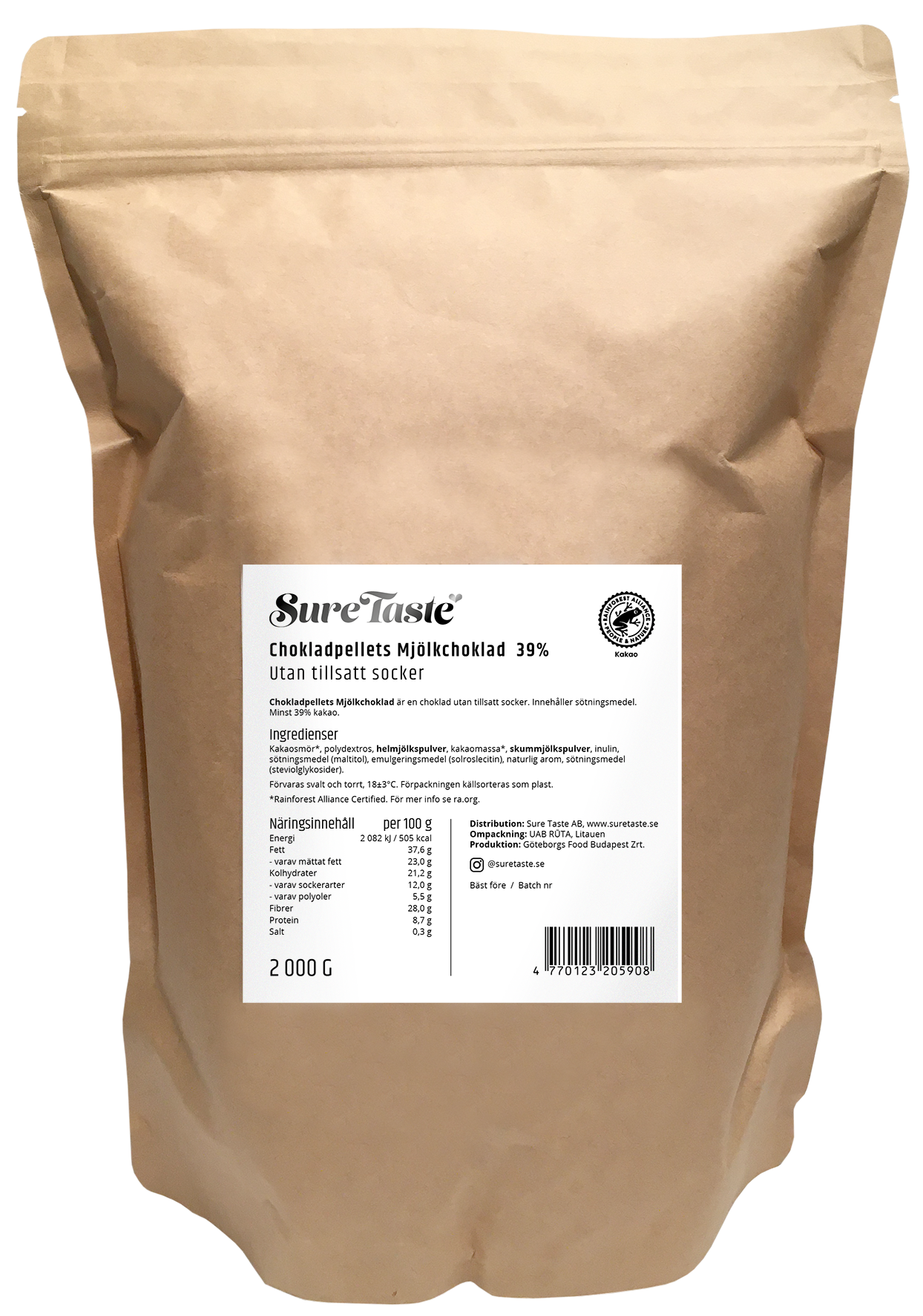 Sure Taste Chokladpellets Mjölkchoklad 2 kg