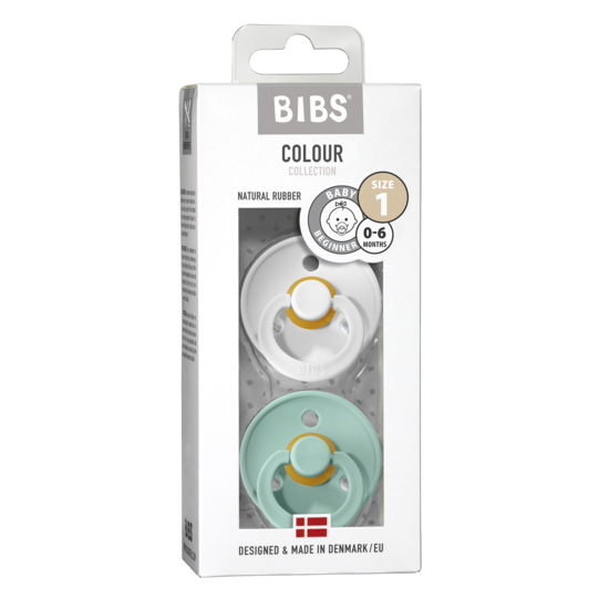 BIBS Colour Latex Size 1 White/Mint 2-pack