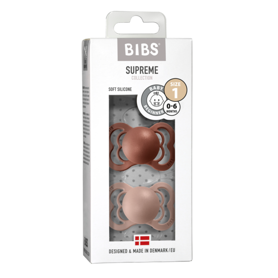 BIBS Supreme Silicone Size 1 Woodchuck/Blush 2-pack