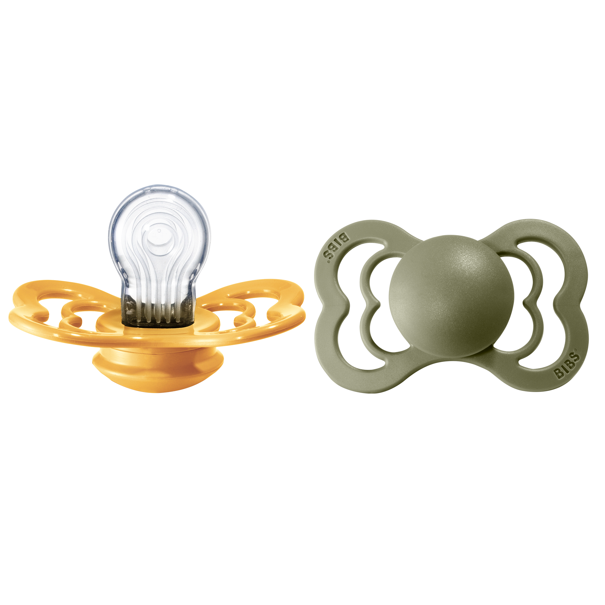 BIBS Supreme Nappar Silicone Honey Bee/Olive strl. 2 (6-18 månader) 2-pack