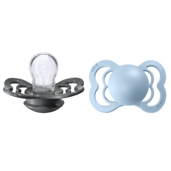 BIBS Supreme Silicone Size 1 Iron/Baby Blue 2-pack