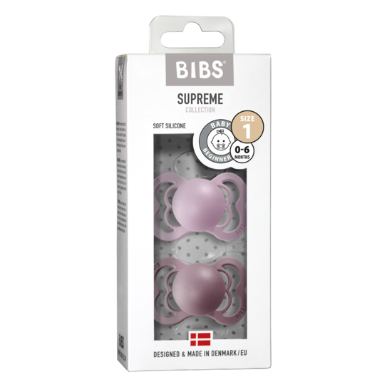 BIBS Supreme Nappar Silicone Dusky Lilac/Heather strl. 1 (0-6 månader) 2-pack