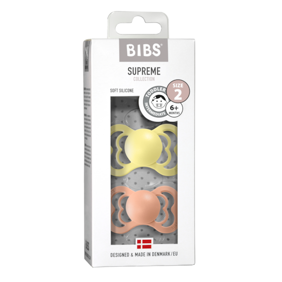 BIBS Supreme Nappar Silicone Sunshine/Peach Sunset strl. 2 (6-18 månader) 2-pack