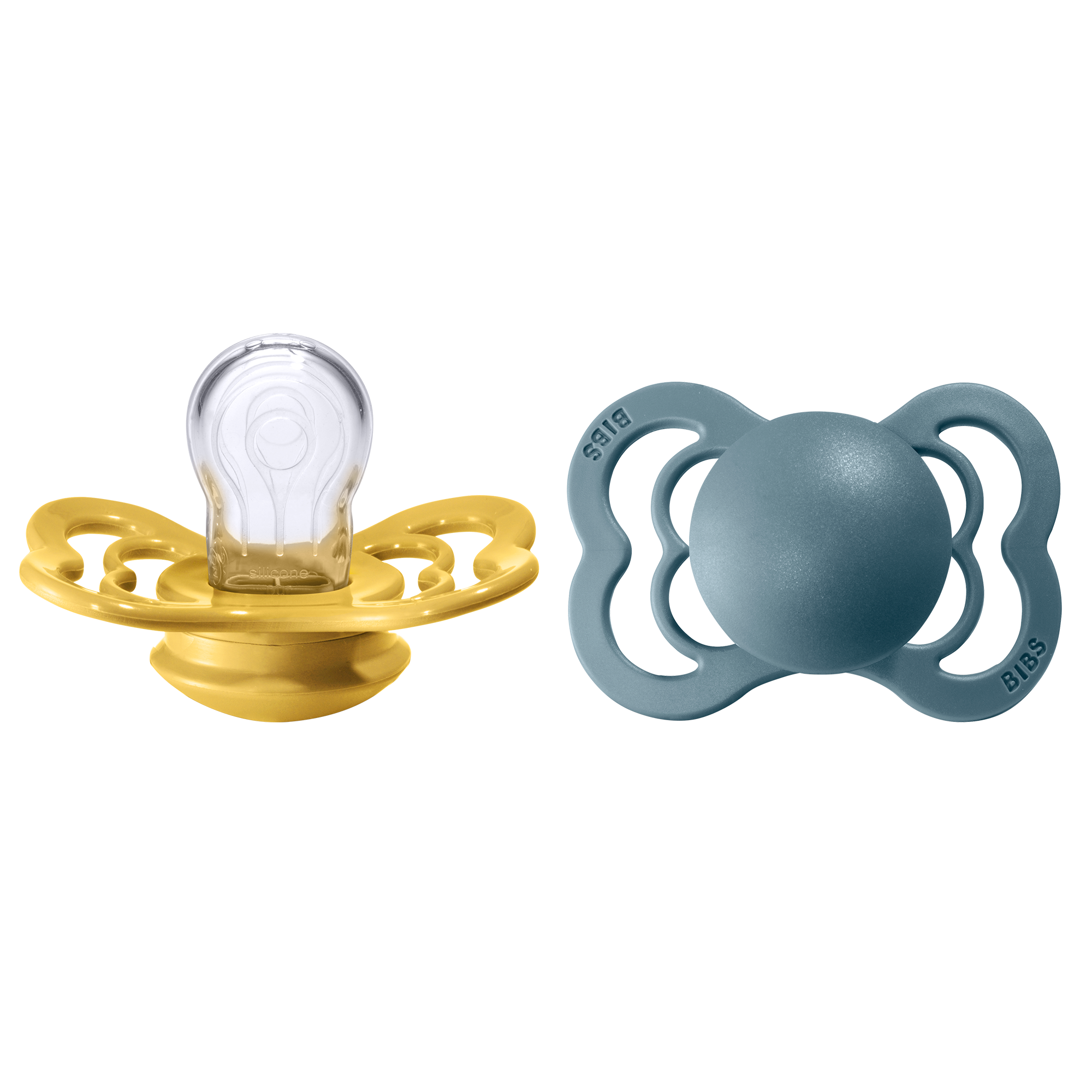 BIBS Supreme Nappar Silicone Mustard/Petrol strl. 1 (0-6 månader) 2-pack