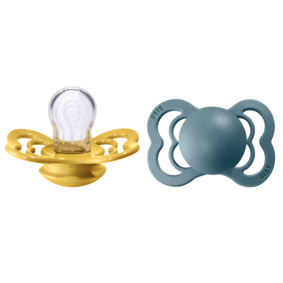 BIBS Supreme Nappar Silicone Mustard/Petrol strl. 1 (0-6 månader) 2-pack