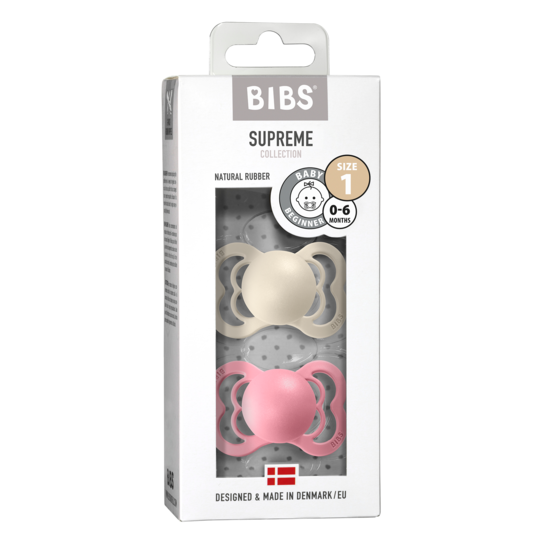 BIBS Supreme Nappar Latex Ivory/Baby Pink strl. 1 (0-6 månader) 2-pack