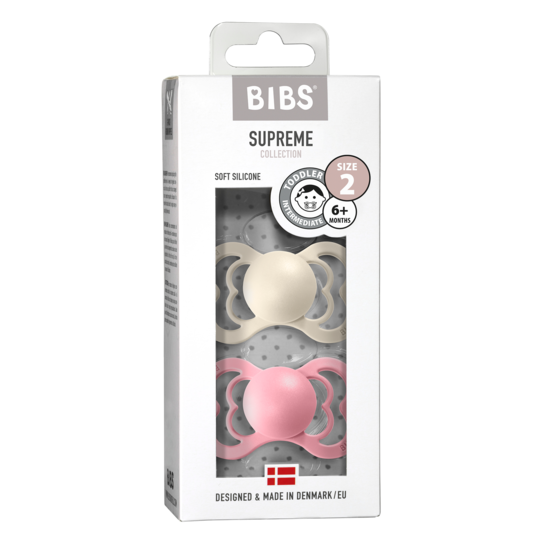 BIBS Supreme Nappar Silicone Ivory/Baby Pink strl. 2 (6-18 månader) 2-pack