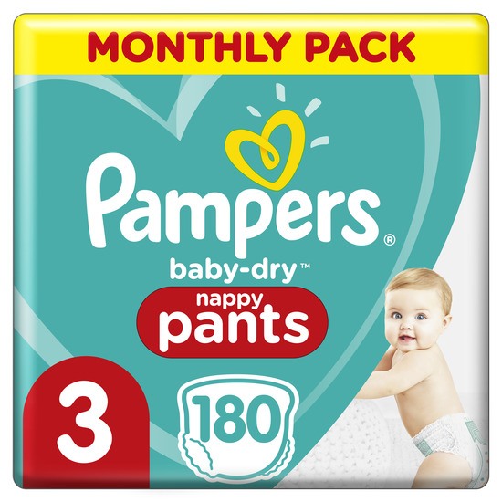 Pampers Baby-Dry Byxblöjor Storlek 3, 180 Blöjor, 6 kg-11 kg