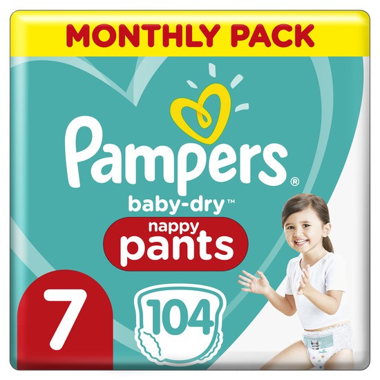 Pampers Baby-Dry Byxblöjor Storlek 7, 104 Blöjor, 17kg+