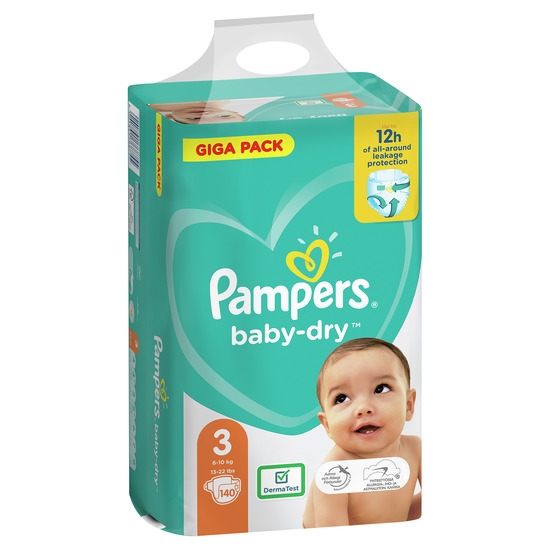 Pampers Baby-Dry Storlek 3, 140 Blöjor, 6-10kg