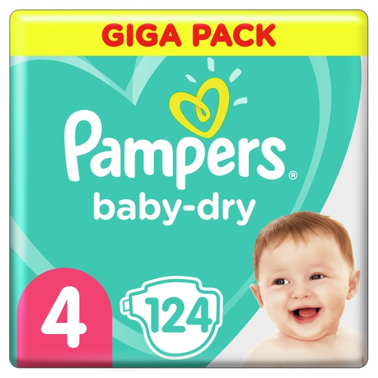 Pampers Baby-Dry Storlek 4, 124 Blöjor, 9-14kg