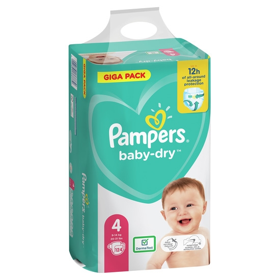Pampers Baby-Dry Storlek 4, 124 Blöjor, 9-14kg