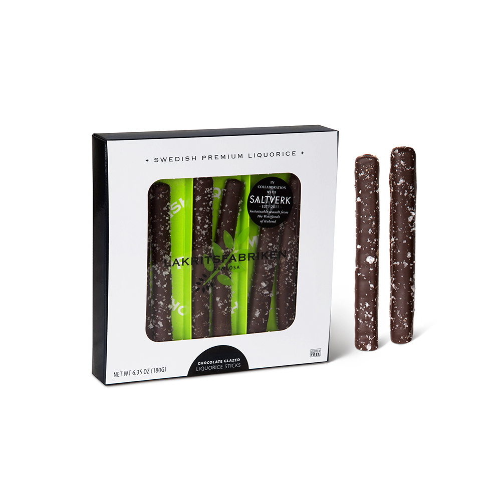 Lakritsfabriken Chocolate Glazed Liquorice Sticks Salt Frosted 180 g