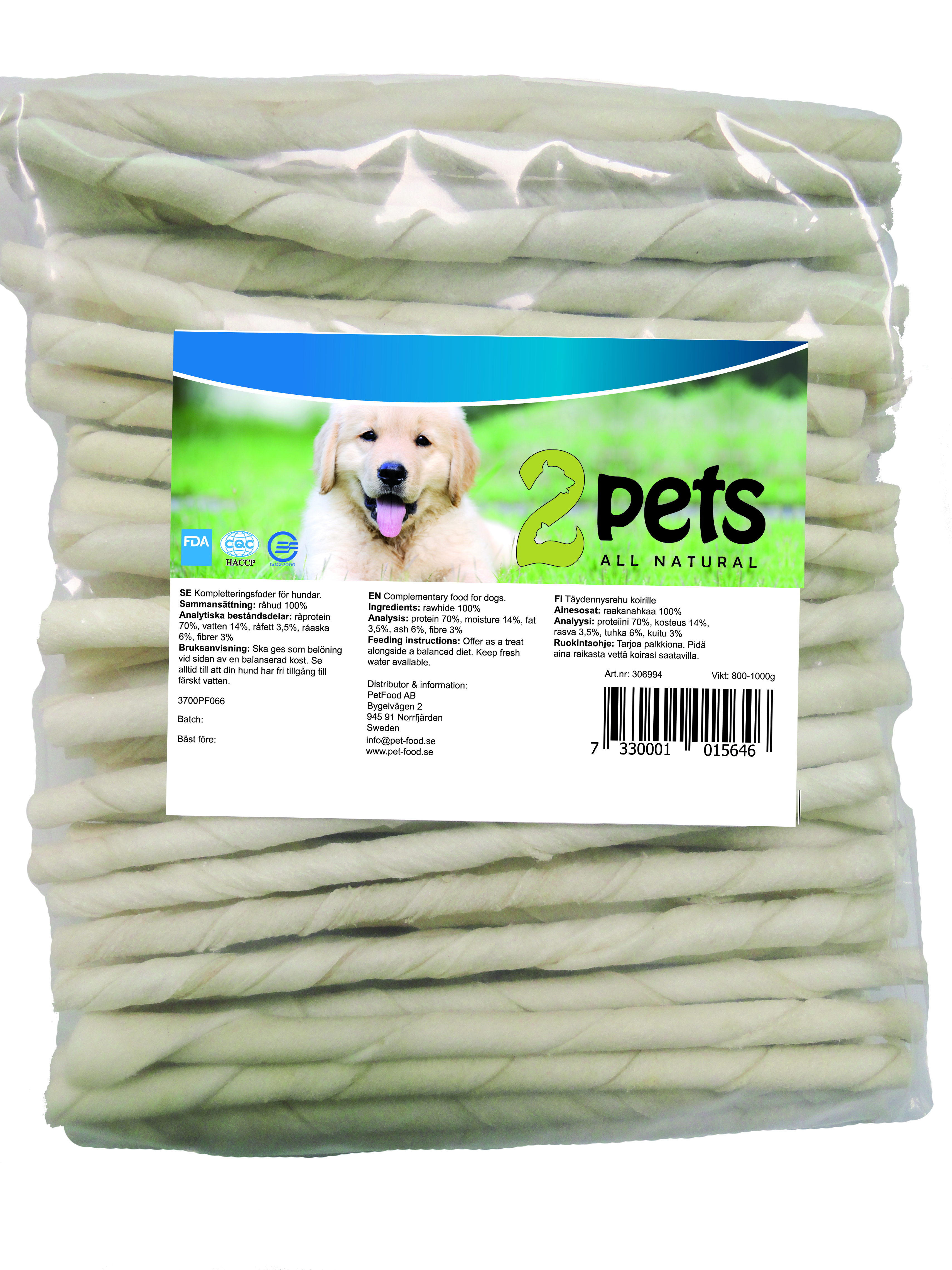 2pets Tuggpinne vriden vit 12 cm/9-10 mm 100-pack