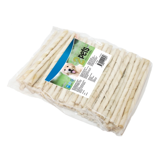 2pets Tuggpinne vriden vit 12 cm/9-10 mm 100-pack