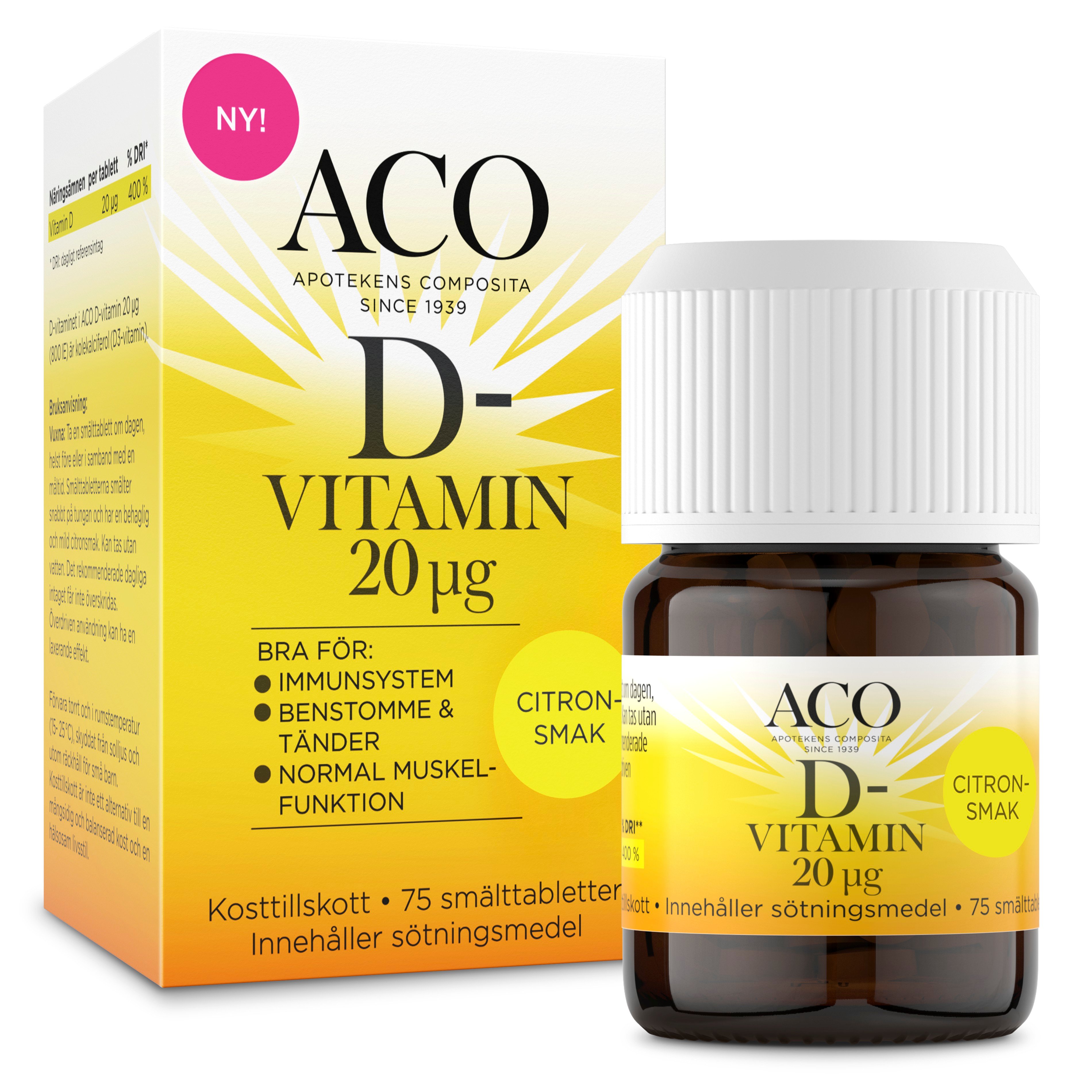 ACO D-vitamin 20 UG Citronsmak 75 smälttabletter