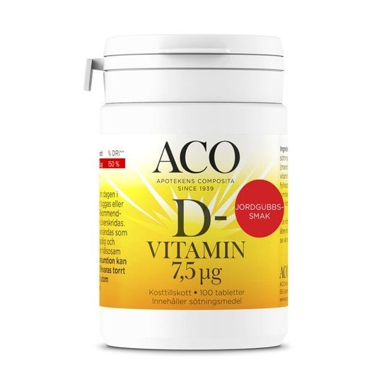 ACO D-vitamin 7,5 UG Jordgubbssmak 100 tabletter