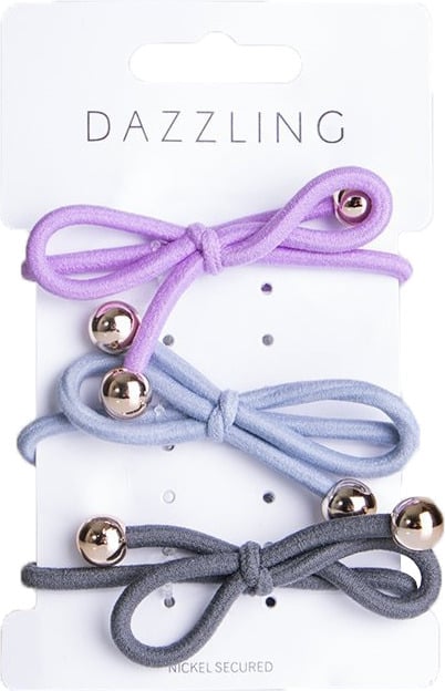 Dazzling Hårsnodd Rosett grå/lila med Rosett 3-pack