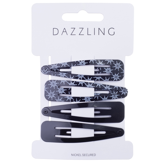 Dazzling Hårspännen Svarta med Mönster Stora 4-pack