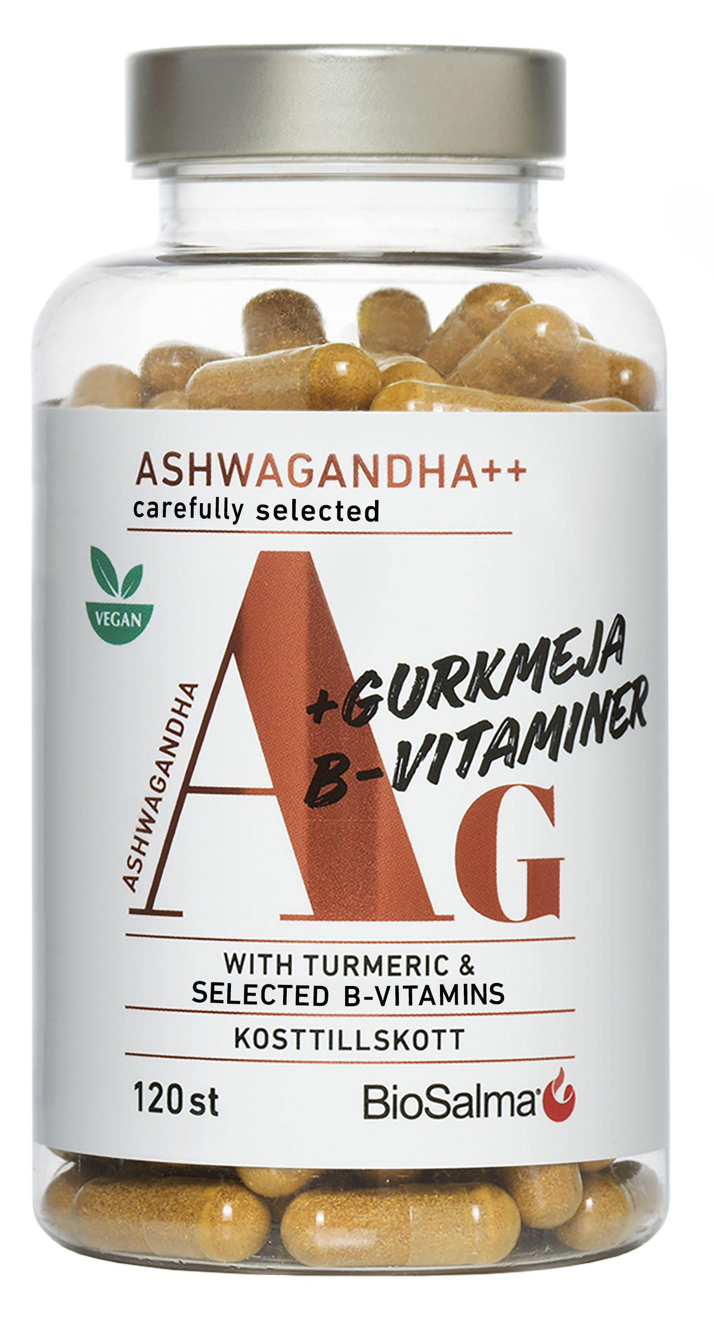 BioSalma Ashwagandha + Gurkmeja, B-vitaminer 120 tabletter