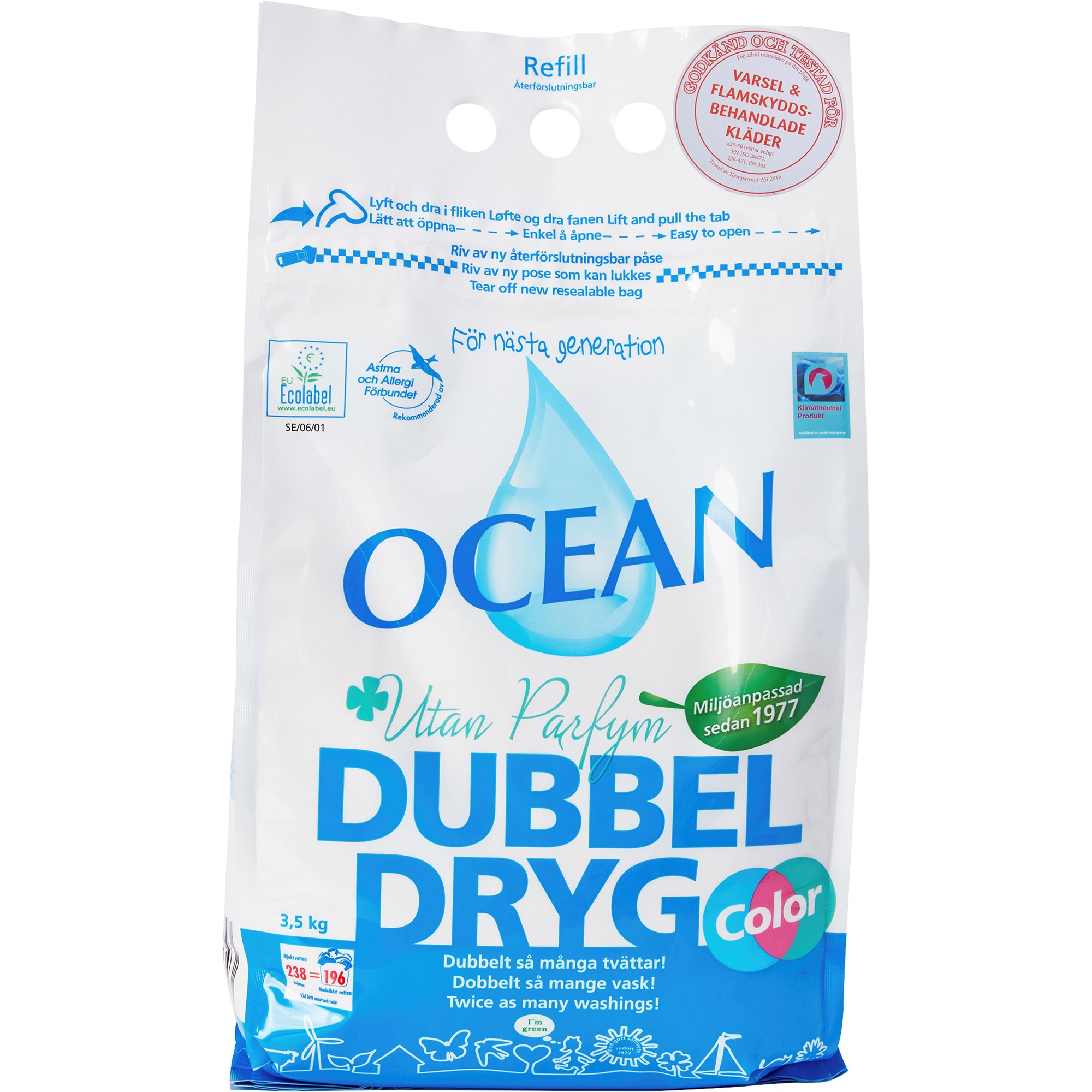 Ocean Dubbel Dryg Kulörtvätt Sensitive 3,5 kg