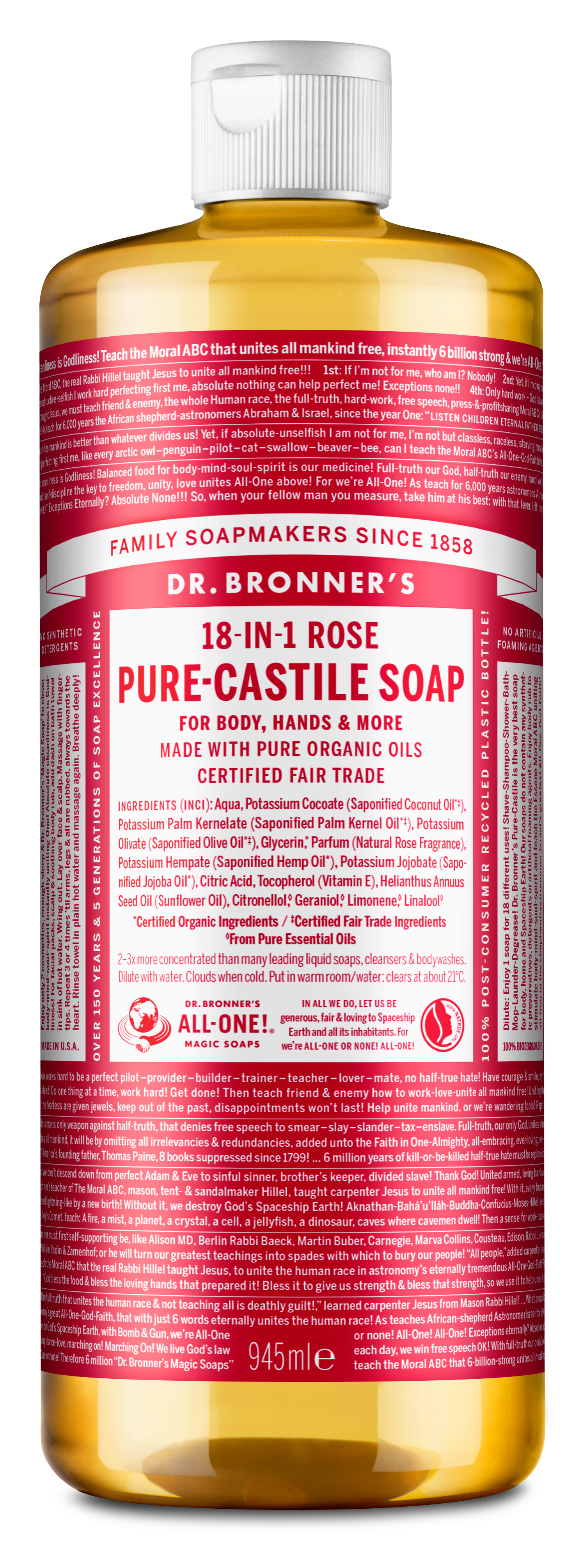 Dr. Bronner's Pure Castile Liquid Soap Rose 945 ml