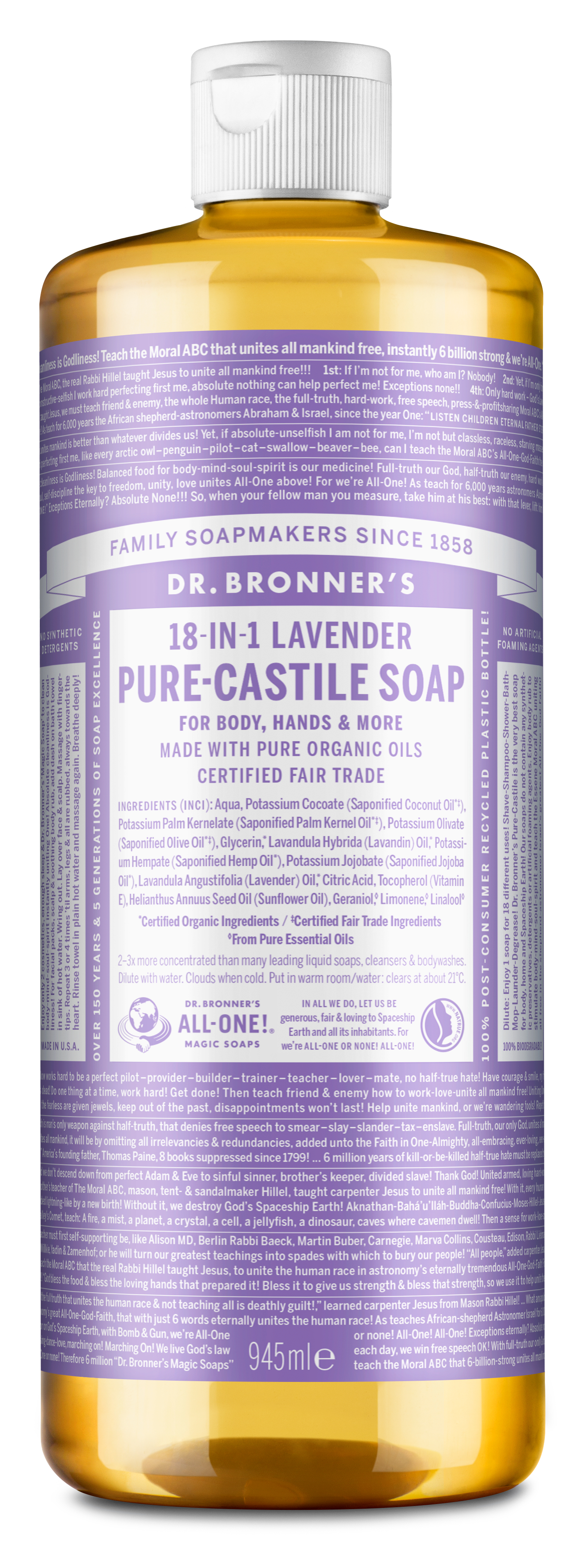 Dr. Bronner's Pure Castile Liquid Soap Lavender 945 ml