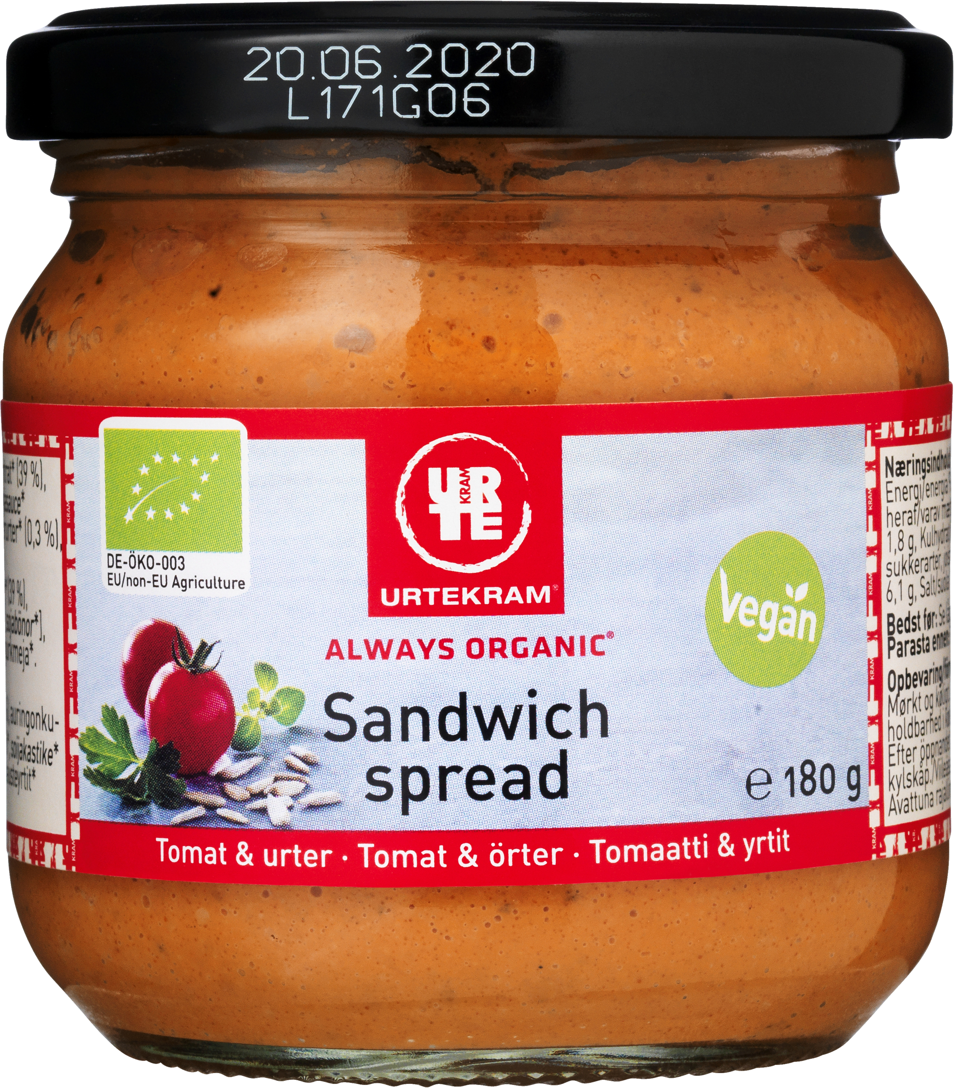 Urtekram Sandwich Spread Tomat & Örter 180 g