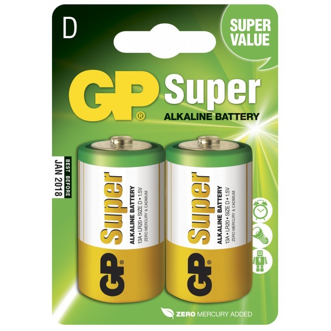 GP Batteries Super Alkaline D-batteri 13A/LR20 2-pack