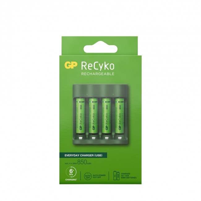 GP Batteries ReCyko Everyday-batteriladdare B421 (USB) inkl 4st AAA 850mAh NiMH-batterier