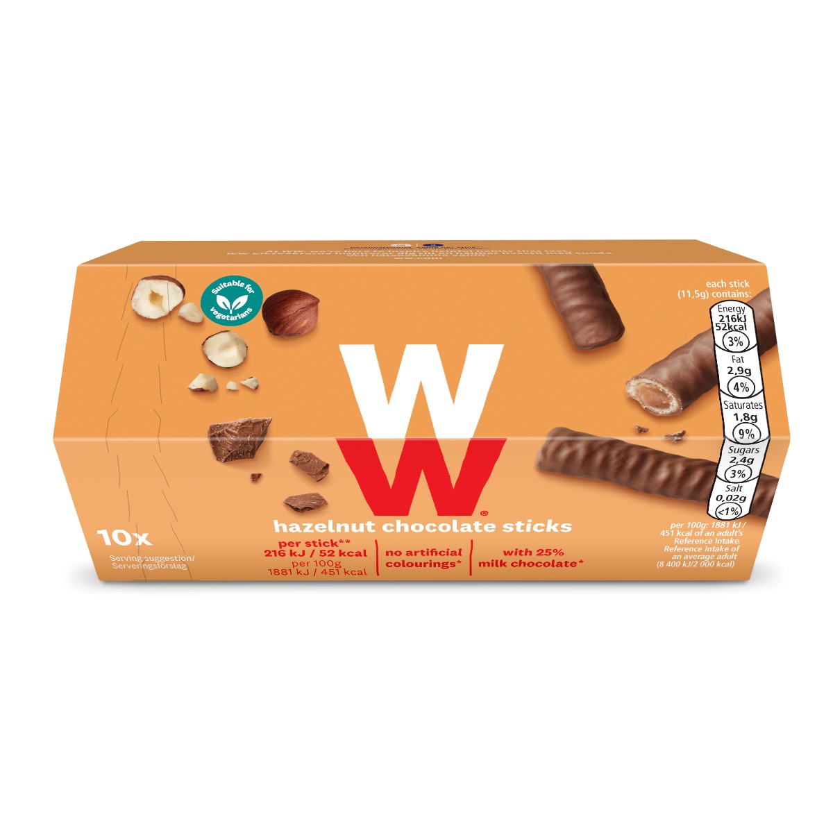 WW ViktVäktarna Chokladpinnar med hasselnötssmak 115 g