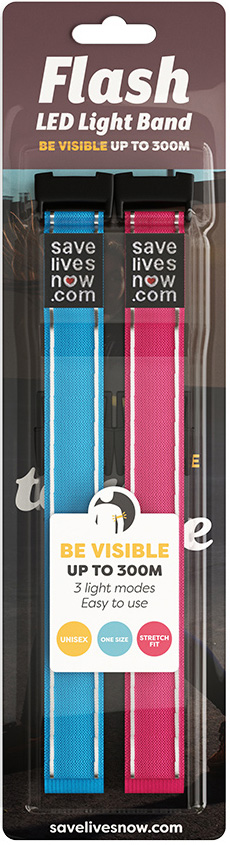 Save Lives Now Flash LED Light Band Pink/Blue 2-pack