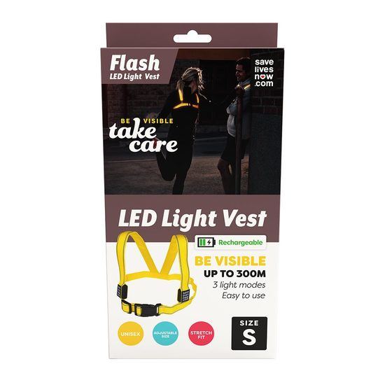 Save Lives Now Flash LED Light Vest Rechargeable Small Yellow