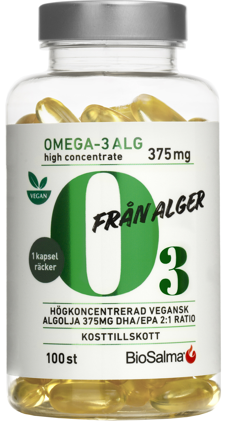 BioSalma Omega-3 av Alg 375mg DHA/EPA 100 kapslar