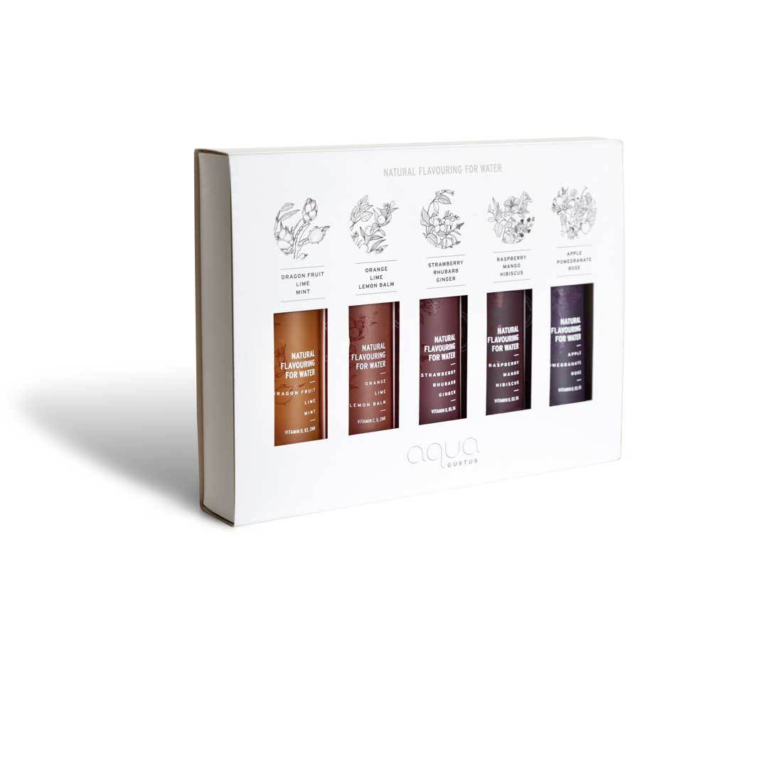 Aqua Gustus Natural Flavouring For Water 5 smaker i en presentlåda 5 x 50 ml