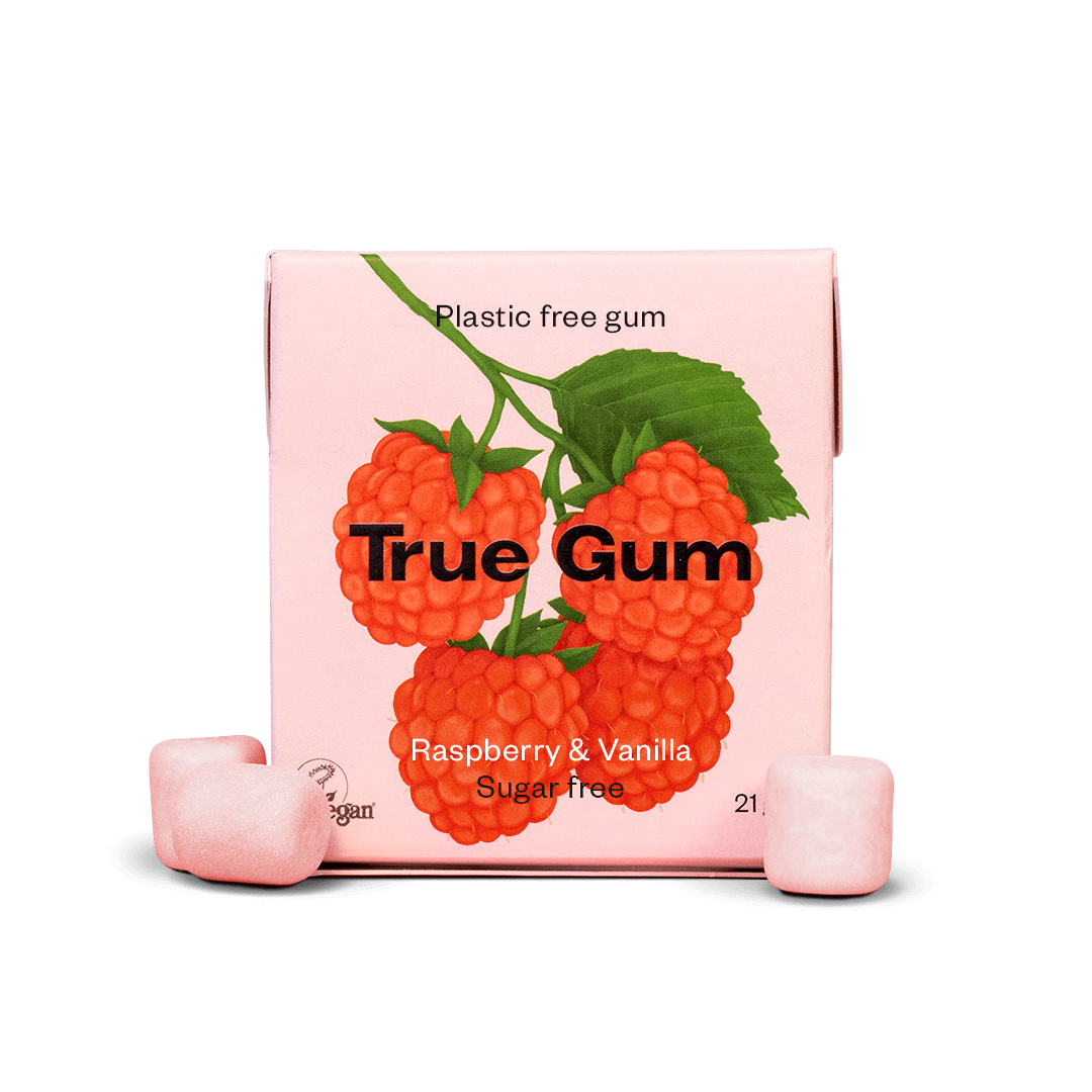 True Gum Plastfritt Tuggummi Raspberry & Vanilla 21 g